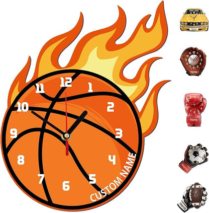 Personalized Clocks with Name Custom Basketball Wall Clock for Home Decoration Fathers Day Dad Gifts Birthday Christmas Creative Clock Customized Gift for Men Women Bedroom Living Room Decor