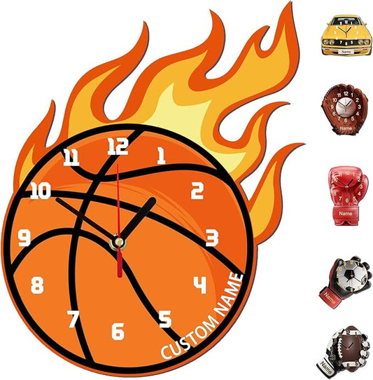 Personalized Clocks with Name Custom Basketball Wall Clock for Home Decoration Fathers Day Dad Gifts Birthday Christmas Creative Clock Customized Gift for Men Women Bedroom Living Room Decor