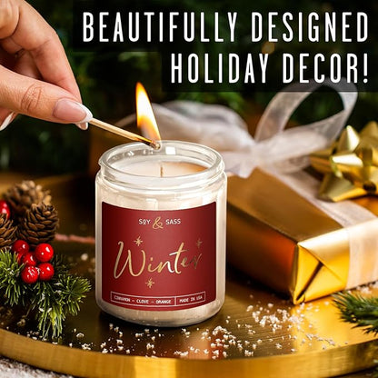 Winter Candle, Christmas Candles Scented - w/Orange, Cinnamon & Vanilla - Infused with Essential Oils I Winter Candles I 9oz, 50Hr, Made in USA