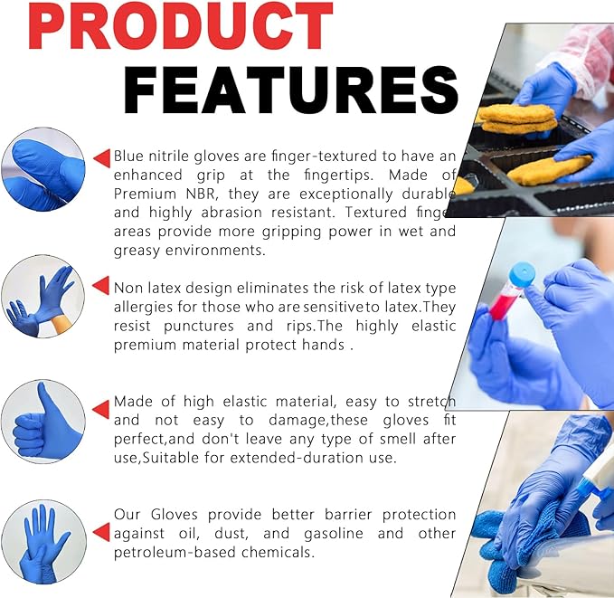 SANYU Nitrile Gloves, Powder-Free, Latex-Free, Non-Sterile, Food Safe, Disposable Gloves for Household, Heavy Duty, 4 Mil