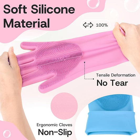 2-Pair Pet Hair Remover Glove for Dogs and Cats Washing, Grooming, & Deshedding – Multipurpose Silicone Dog Bath Gloves, Cat Brush Glove Mitt for Pet Cleaning & Household Use (pink & Blue)