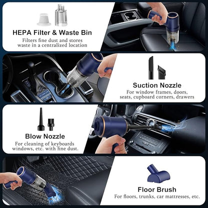 KMM Handheld Car Vacuum Cleaner, 9000Pa Vacuum Cleaner and Air Duster, 120W High Power Hand Held Vacuum with LED Light and Multi-Nozzles for Car, Home, Office, Pet
