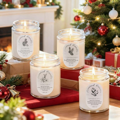 Winter Candle Gift Set, 4 Pack 28oz Soy Wax Scented Candles for Home – Cinnamon Apple, Balsam Fir, Vanilla Bean, Cedarwood & Amber – Cozy Aromatherapy Candles for Holiday & Home Decor Gifts