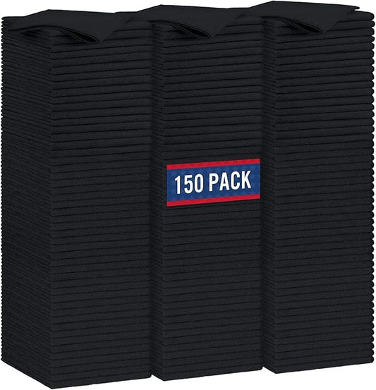 GLIMGLINT Black Microfiber Cleaning Cloth, 150 Pack Cleaning Rags, Cleaning Towels with 3 Color Assorted, 14"X12"