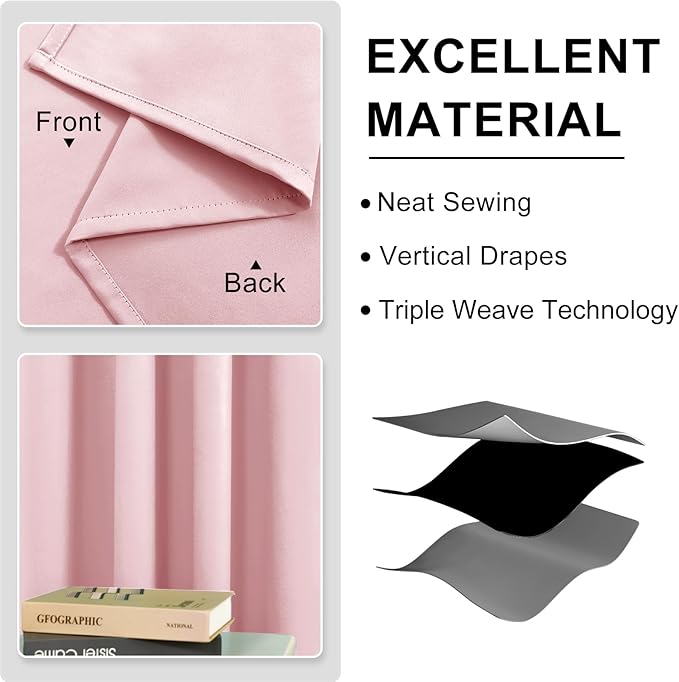 DWCN Blackout Curtains 84 Inches Long, Room Drakening Drapes for Bedroom, Solid Extra Wide Living Room Panels, Blush Pink, W70 x L84 Inch, Set of 2