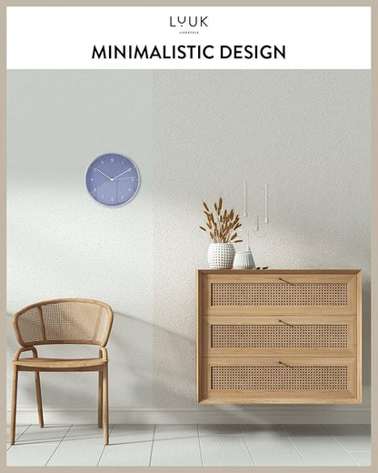 LUUK LIFESTYLE Minimalist Wall Clock with Silent Movement, no Ticking, Modern Design, Kitchen Clock, Decoration and Gift idea, in Blue and Silver