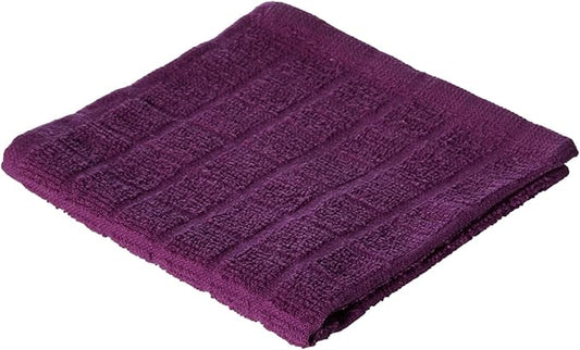DII Basic Terry Collection Solid Windowpane Dishcloth Set, 12x12, Eggplant, 6 Piece