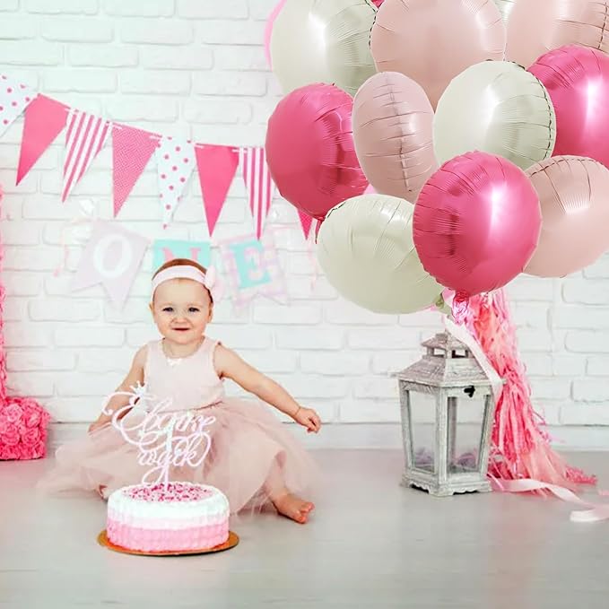 TONIFUL 30Pcs 18 Inch Balloons Large Pink and Cream White Round Shape Foil Ballons Big Round Helium Mylar Decorations for Birthday Wedding Baby Shower Anniversary Engagement Party Supplies