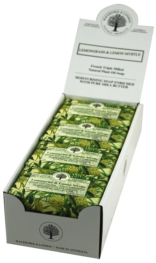 Wavertree & London Lemongrass & Lemon Myrtle Scented Natural Soap (8 Bars), 7oz Moisturizing French Triple Milled Soap Bars enriched with shea butter - Plant Oil Bath & Body Bars for All Skin Types