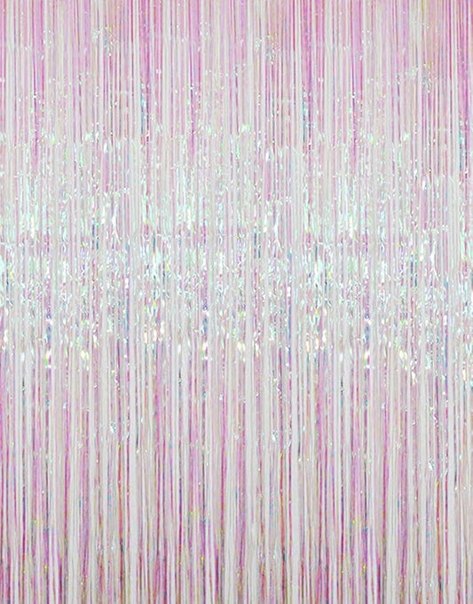 GOER 3.2 ft x 9.8 ft Metallic Tinsel Foil Fringe Curtains Party Photo Backdrop Party Streamers for Birthday,Graduation,New Year Eve Decorations Wedding Decor (Iridescent,1 Pack)