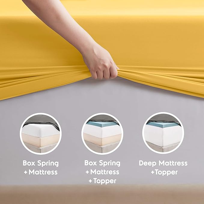 Nestl California King Sheet Set - 1800 Ultra-Soft Microfiber Cal King Bed Sheets - Double Brushed - Deep Pockets - Easy Fit - 4 Piece Set - Bed Sheets (California King, Yellow)