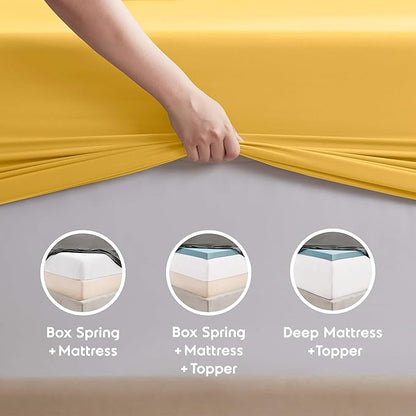 Nestl Queen Sheet Set - Luxury 1800 Ultra-Soft Microfiber Bed Sheets - Double Brushed - Deep Pockets - Easy Fit - 4 Piece Set - Bedding Sheets & Pillowcases (Queen, Yellow)