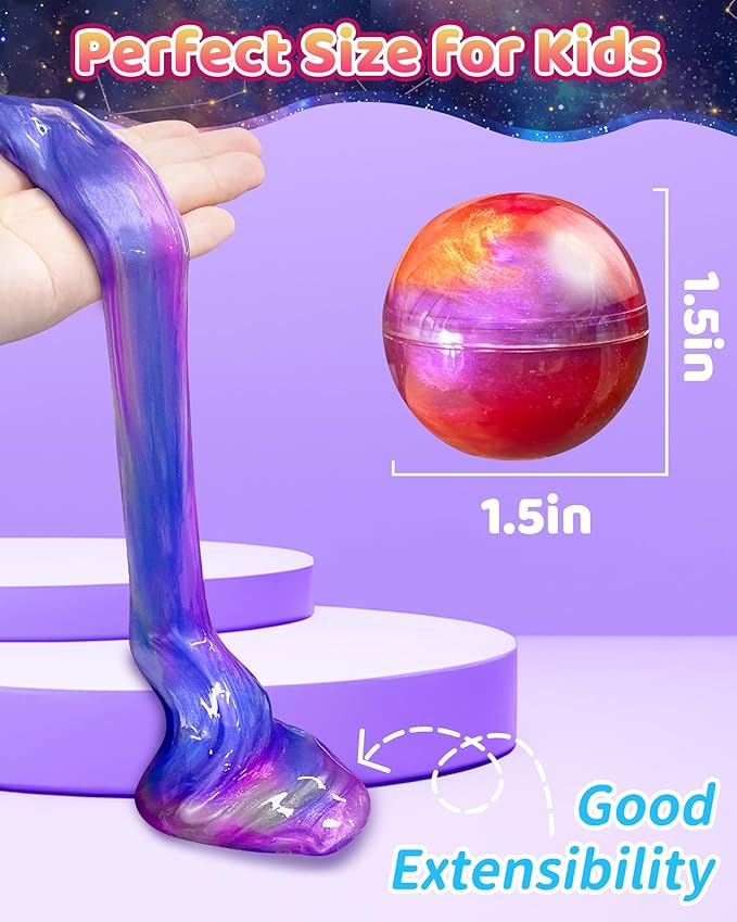 24 Pack Galaxy Slime Party Favors, Non-Sticky, Stress Relief Treasure Box Toys for Classroom Prizes, Valentines Day Student Gifts Goodie Bags Stuffers for Kids Boys Girls 4-8, 8-12