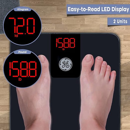 GE Digital Bathroom Scale for Weight, Smart Bluetooth Body Weight and BMI, Electronic Black Weighing Scale for Bath Home, Accurate 400lb Capacity