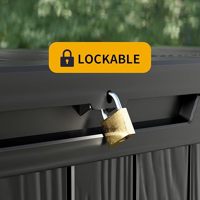 180 Gallon Outdoor Storage Box Patio Deck Box Waterproof, Resin Lockable Outside Large Storage Bin for Pool Cushion Furniture, Garden Tools UV-Resistant, Black