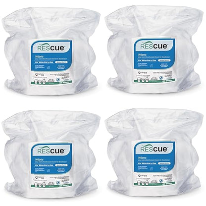 REScue One-Step Disinfectant Cleaner & Deodorizer Wipes for Vet Use – Cleaner for Kennels, Litter Boxes, Vet Offices, Pet Grooming Surfaces – Extra Large Wipes, 160-Count Bucket Refill (4 Pack)