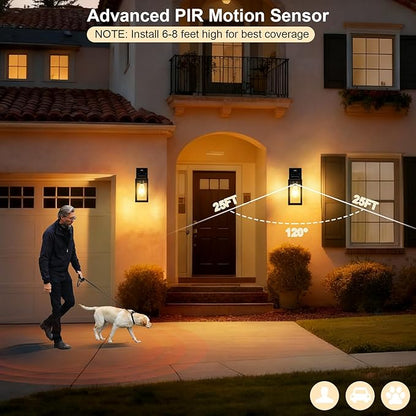 2-Pack Motion Sensor Outdoor Wall Light Fixtures, Modern Black Dusk to Dawn Porch Light Lantern with 3 Modes, Waterproof Exterior Lighting for House, Patio, Garage, Front Door