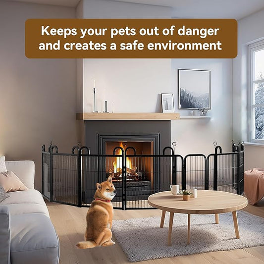 Puppy Playpen 16 Piece Panels Small Dog Fence Outdoor Indoor Use 24" Height Anti-Rust with Doors Portable Dog Play Pen for RV Camping Yard, Total 29FT, 68 Sq.ft, Snowy Black
