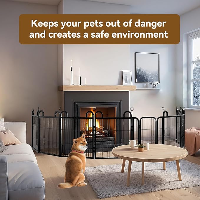 Puppy Playpen 8 Piece Panels Small Dog Fence Outdoor Indoor Use 24" Height Anti-Rust with Doors Portable Dog Play Pen for RV Camping Yard, Total 15FT, 17 Sq.ft, Snowy Black