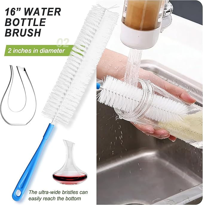 9Pcs Bottle Cleaning Brush Set with Long Handle, Nylon Tube Brush Cup Cleaner, Straw Brushes for Washing Narrow Neck Water Bottle Pipes Kettle Spout Cleaning