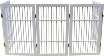 Pet Dog Gate Strong and Durable Freestanding Folding Acacia Hardwood Portable Wooden Fence Indoors or Outdoors by Urnporium (White Pet Gate, 5 Panel 30" Tall)