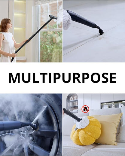 Steam Cleaner: 40s Fast Heating-0.66Gal (2.5L) Large Tank-21 PCS Kit-No Cooling-Refill Anytime-Detachable Hose Steamer Mop for Home Use Car Bed Shower Upholstery Floor Cleaning Black