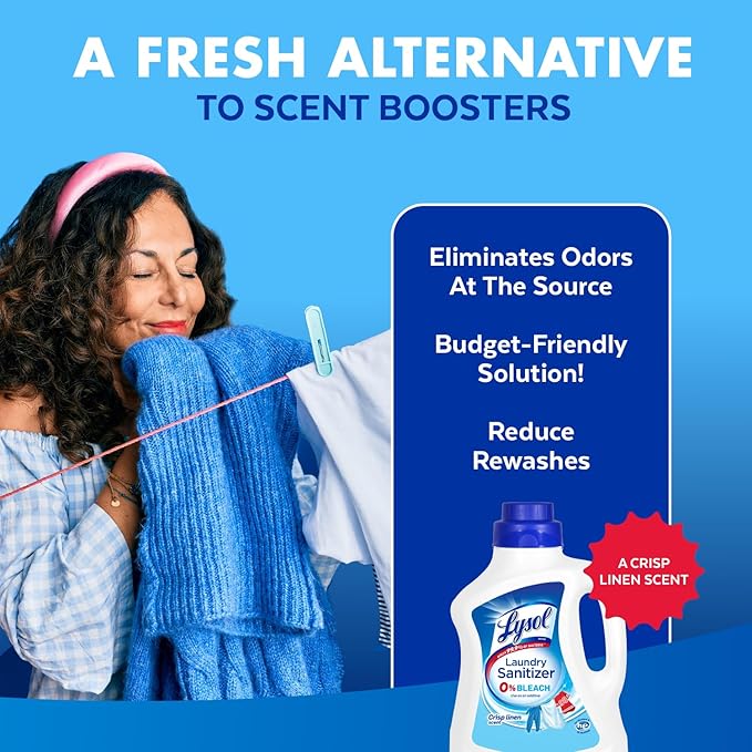Lysol Disinfectant Laundry Sanitizer & Scent Booster, Laundry Detergent Additive, Color Safe Bleach Alternative, Laundry Odor Eliminator, Kills Bacteria & Viruses, Crisp Linen Scent, 90 Fl Oz