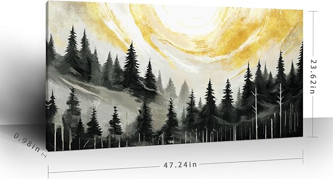 ARTZON Large Abstract Wall Art- Modern Black White Yellow Tree of Life Forest Canvas Print Pine Landscape Nature Horizontal Artwork Minimalist Picture for Living Room Bedroom Office Decor 48"x24"