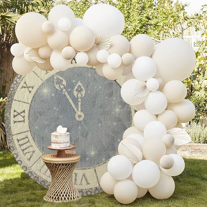 6.5x6.5ft Happy New Year 2026 Round Backdrop Cover Vintage Roman Clock Party Photography Background for New Year Eve Countdown Family Party Celebration Graduation Congrats Portrait Supplies