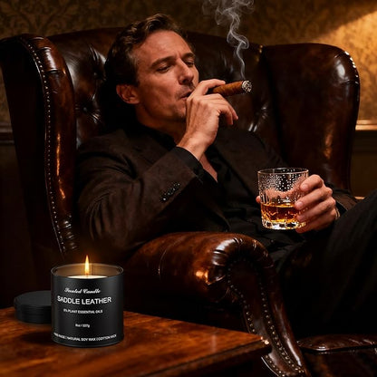 Men's Scented Candle | Gift for Men Aromatherapy Candle | Saddle Leather Fragrance Candle for Men | 1 Pack Scented Candle for Home,Work | Manly Soy Candle Gift for Farther Boyfriend and Christmas