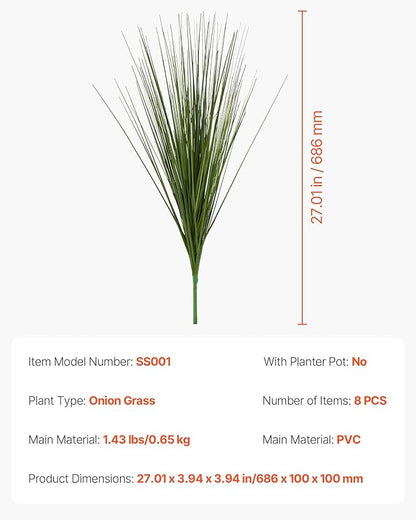 VEVOR Artificial Grass Plant, 27 inch Faux Onion Grass Fake Greenery Shrubs Plant, Premium PVC for Indoor Outdoor House Home Garden Office Room Décor, Housewarming, 8 Pack Green