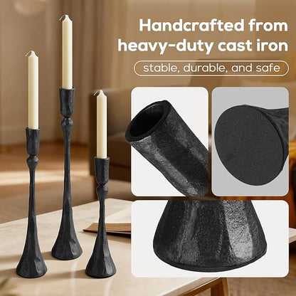 Vintage Cast Iron Black Taper Candle Holders Set of 3 Antique Decorative Candlestick Holder for Wedding Dining Table Party Rustic Home Decor