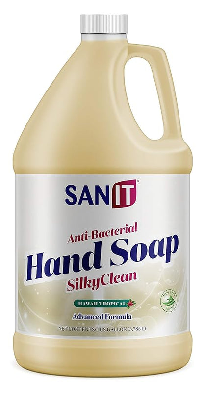 Sanit Silky Clean Antibacterial Liquid Gel Hand Soap Refill - Advanced Formula with Coconut Oil and Aloe Vera - All-Natural Moisturizing Hand Wash - Made in USA, Hawaii Tropical, 1 Gallon
