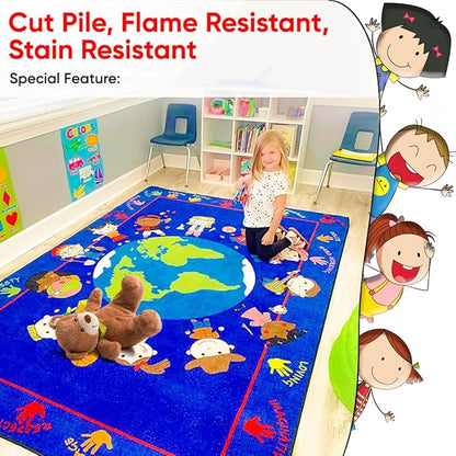 World Character Classroom Rug, 7'6" x 12' Rectangle, Educational Classroom Rug, Kids Learning Play Mat | Area Rug for Bedroom or Playroom