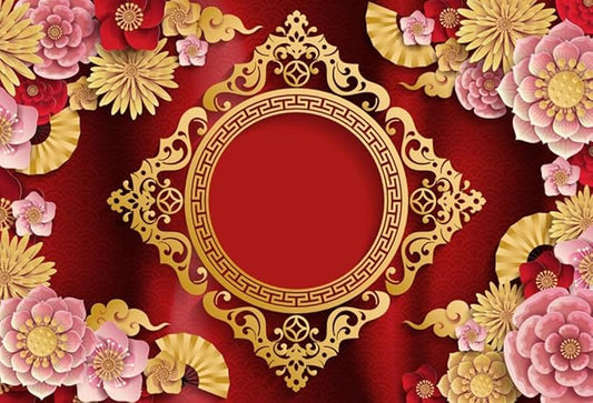 AOFOTO 5x3ft Chinese New Year Backdrop Red and Gold Paper-cuts Floral Lucky Clouds Traditional Spring Festival Asian Lunar New Year Background Room Decoration Banner Kid Portrait Photo Shoot Props