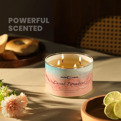 4EVER Scented Candles | 4-Wick 18oz Soy Wax Candle | Up to 50Hrs Clean Burn | Aromatherapy Candles for Home Scented | Gifts for Women & Mom, Coral Paradise