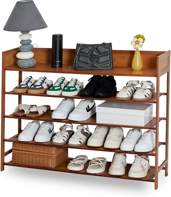 latifolia Shoe Rack, 5-Tier Bamboo Shoe Rack Organizer for Entryway Hallway, Brown(39.40''L)