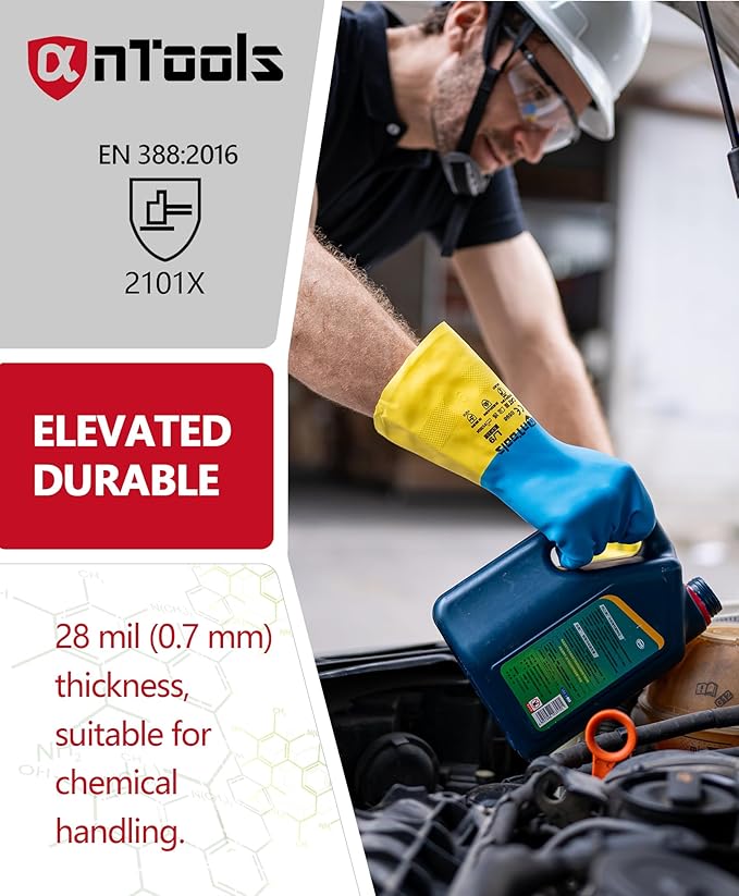 Neoprene and Rubber Blend Heavy-Duty Chemical Gloves, Protective industrial gloves for Resist Acid, Alkali, Hazmat, cleaning, dishwashing, Large
