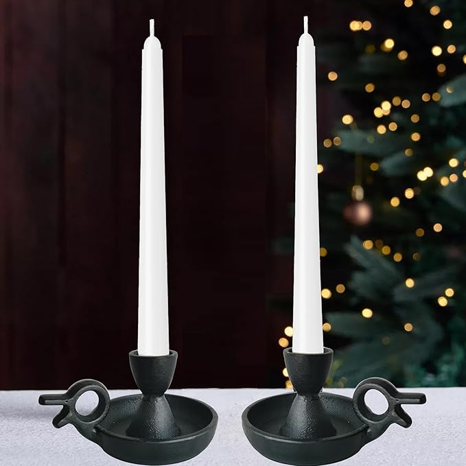 Iron Taper Candle Holders Set of 2, Black Metal Candlestick for Table Centerpieces, Wedding Decor and Dinner Party (Handle)
