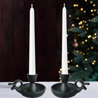Iron Taper Candle Holders Set of 2, Black Metal Candlestick for Table Centerpieces, Wedding Decor and Dinner Party (Handle)