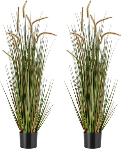 VEVOR Artificial Grass Plant, 2 Pack 47 inch Horsetail Reed Grass in Pot, Premium PVC Faux Fake Greenery Shrubs Plant for Indoor Outdoor House Home Garden Office Room Décor, Housewarming, Green