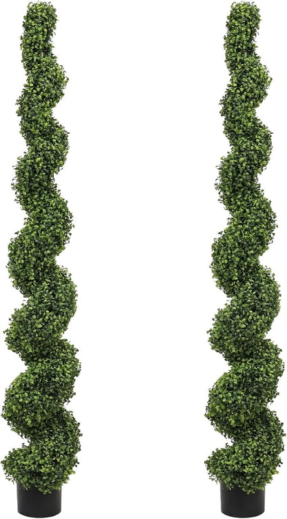 THE BLOOM TIMES 6ft Tall Spiral Topiary Trees Artificial Outdoor Set of 2, Large Faux Boxwood Fake Plants Outside UV Resistant for Front Porch Planter Garden Patio Decor 6 Foot