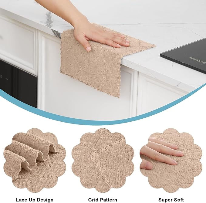 Homaxy 18 Pack Kitchen Dish Cloths (10 x 10 Inches, Tan), Super Soft and Absorbent Coral Velvet Dish Towels, Nonstick Oil Fast Drying Microfiber Cleaning Cloth, No Lint Household Dishcloths