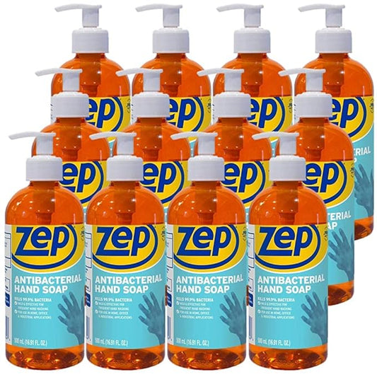 Zep Industrial Antibacterial Hand Soap - 16.9 oz (Case of 12) R46101- Mild Formula, Removes Dirt and Soils From Hands
