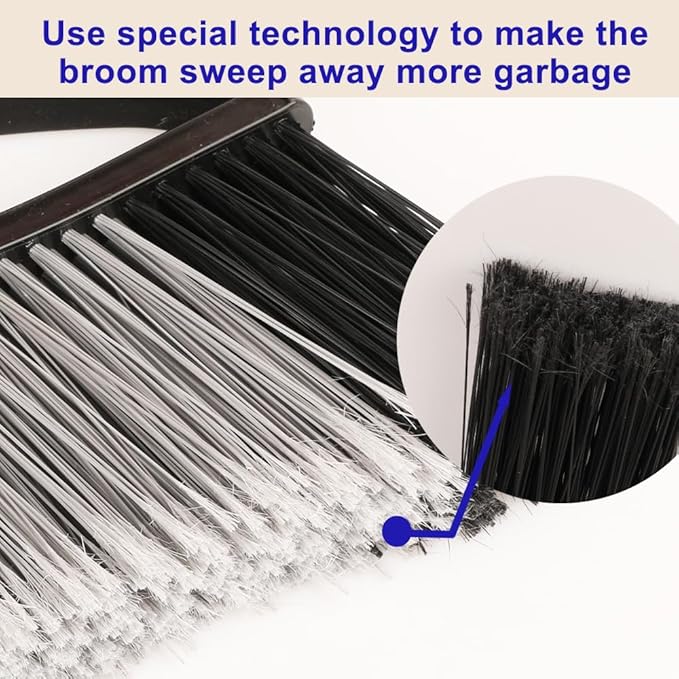 15.7" Wide Angle Heavy Duty Broom, All-Surface Outdoor Sweeper with Long Handle & Stiff Bristles for Patio, Garage, Yard (Black)
