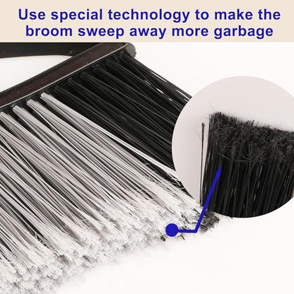 15.7" Wide Angle Heavy Duty Broom, All-Surface Outdoor Sweeper with Long Handle & Stiff Bristles for Patio, Garage, Yard (Black)