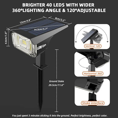Solar Lights Outdoor Waterproof Landscape Lights, 40 LEDs Solar Spot Light Outdoor Spotlights with 3 Light Modes, USB & Solar Powered Garden Yard Wall Lights Auto On/Off for Patio 6 Pack