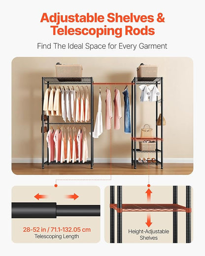 VEVOR Clothing Garment Rack, Heavy Duty Closet Wardrobe, Adjustable Tiers Clothes Racks with Steel Frame, for Bedroom, Clothing Store, Hallway