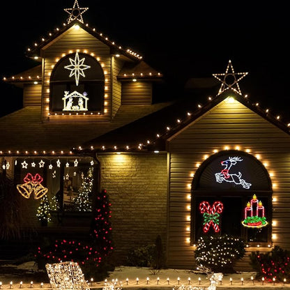 16" Christmas Window Silhouette Lights - 6 Pack Colour Lighted Bell & Candy Cane & Candle & Nativity & Bethlehem Star & Reindeer for Holiday Indoor and Outdoor Wall Door Window Decorate