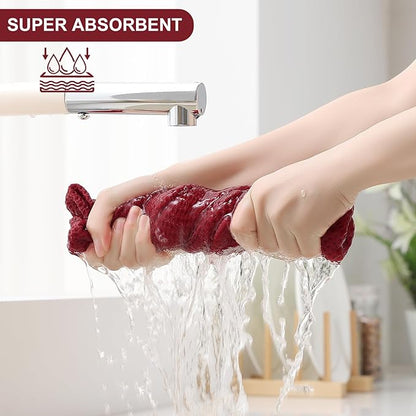 Homaxy 100% Cotton Kitchen Towels and Dishcloths Set, 12 x 12 Inches and 13 x 28 Inches, Set of 12 Bulk Kitchen Towels Set, Ultra Soft Absorbent Dish Cloths for Washing Dishes, Burgundy